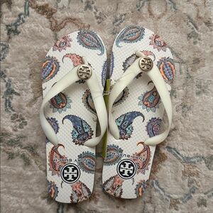Tory Burch White Paisley Flip Flops
New